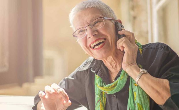 women talking on phone with friend