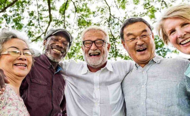 group of senior retirement discussion meet up concept