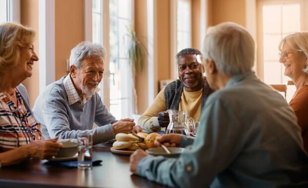 senior friends having conversation