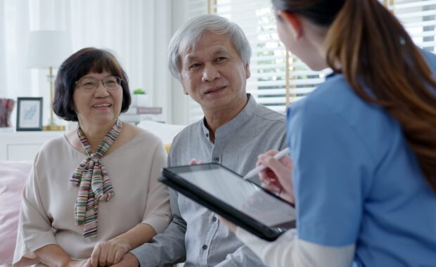 doctor visit old senior citizen at home talk about result follow up checklist