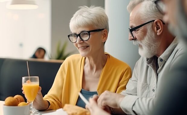 content senior couple enjoys breakfast at home in Northern Virginia