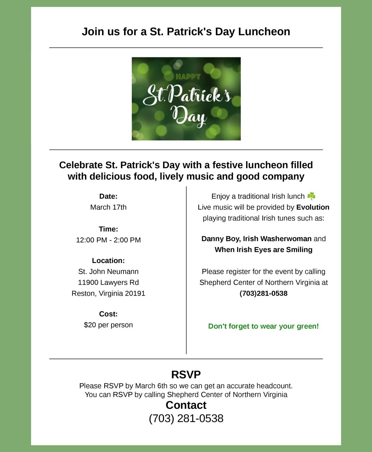 St. Patrick's Day luncheon flyer